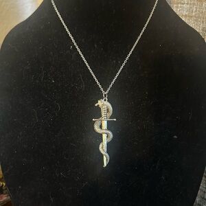 Vintage 1990’s Silver Tone Snake Pendant Necklace